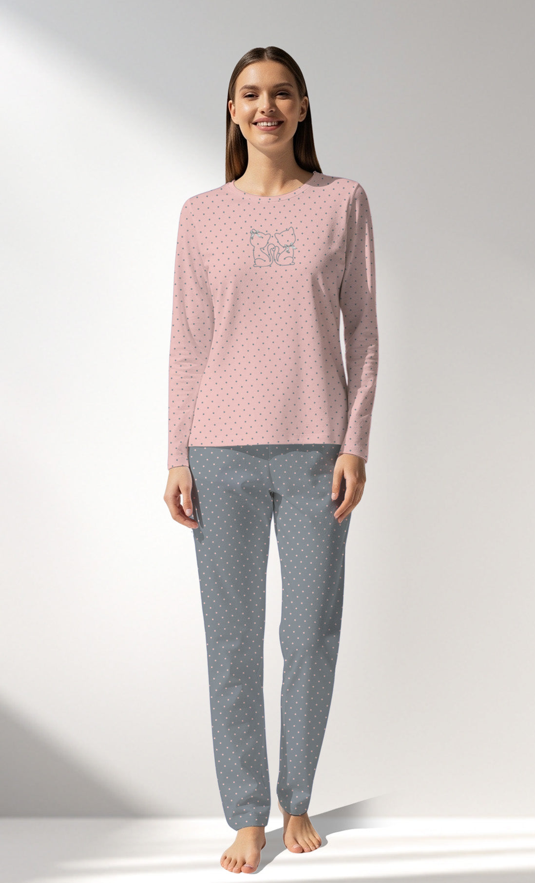 Woman Supreme Polka Pyjama Set - B-ROTASYON (PEMBE ZEMIN) - Image 1