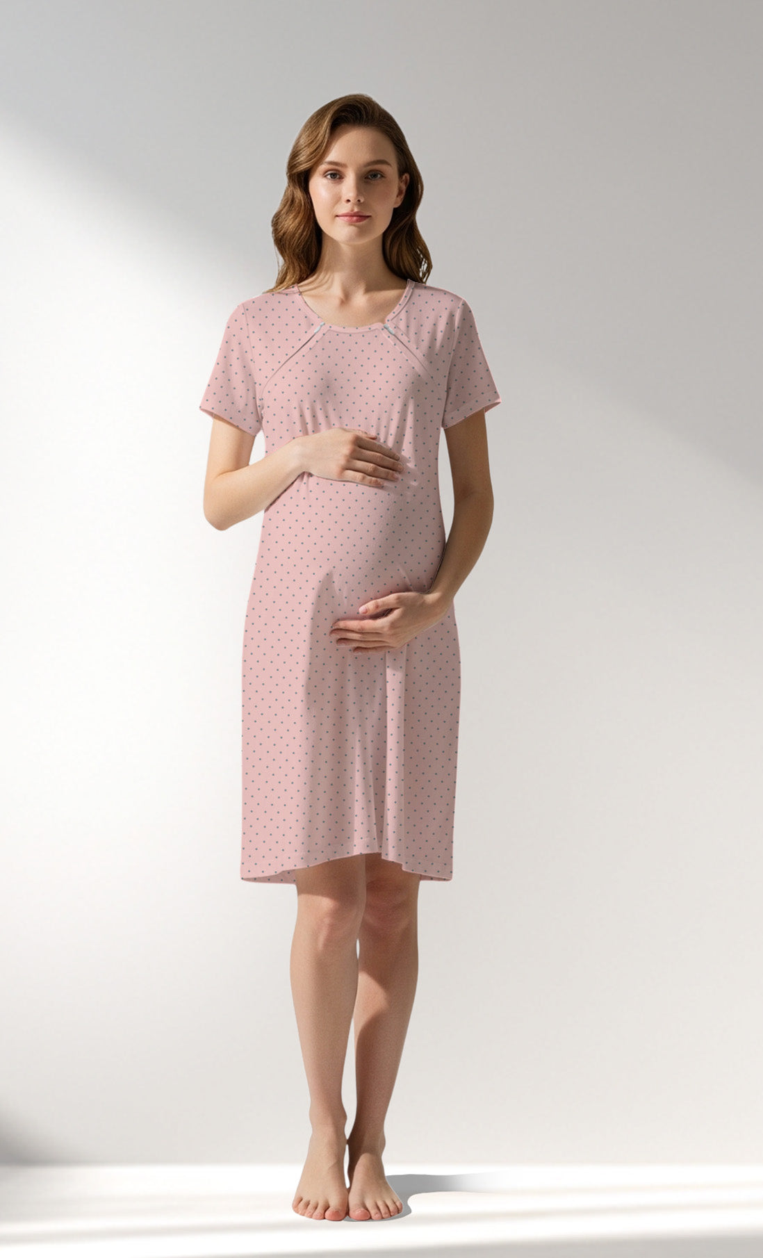 Woman Supreme Zipper Detail Polka Pregnant Tunic - B-ROTASYON (PEMBE ZEMIN) - Image 1