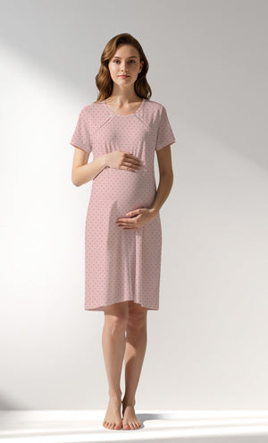 Woman Supreme Zipper Detail Polka Pregnant Tunic - B-ROTASYON (PEMBE ZEMIN) - Image 1