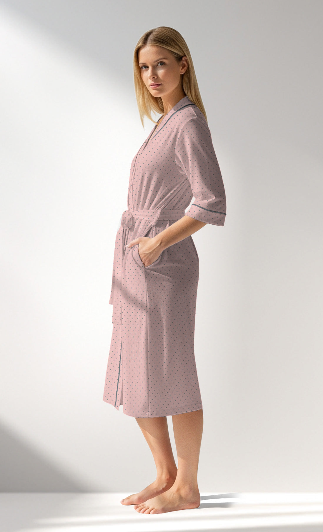 Woman Supreme Polka Dressing Gown - B-ROTASYON (PEMBE ZEMIN) - Image 2