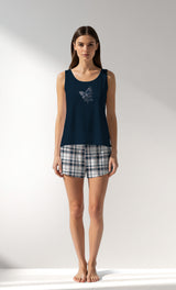 Woman Supreme Plaidwing Thick Strap Short Set - B-LACIVERT - Image 1